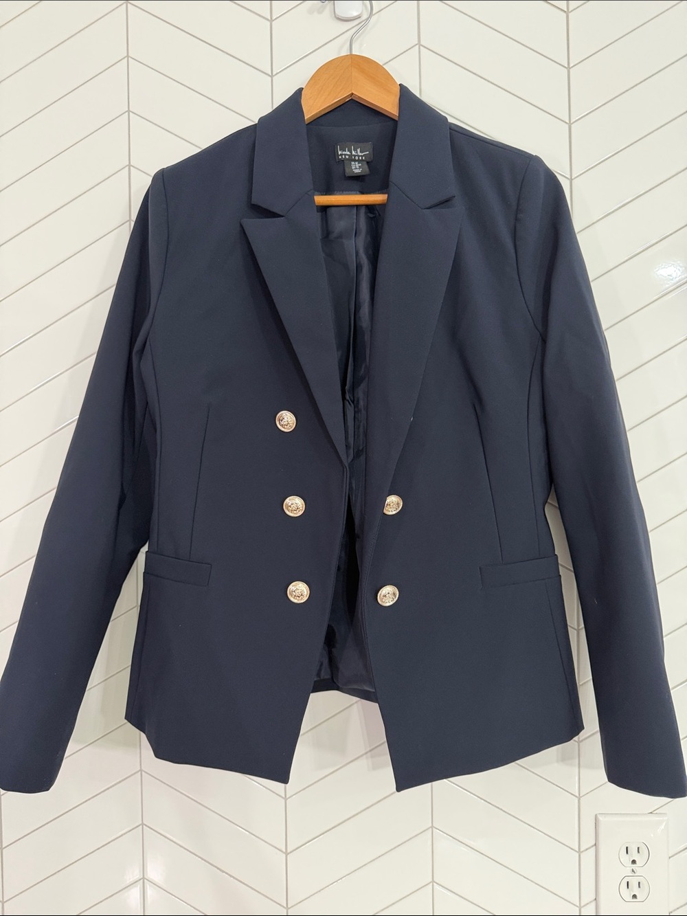 Nicole Miller NY Navy Double-Breasted Blazer with Gold Buttons| Medium